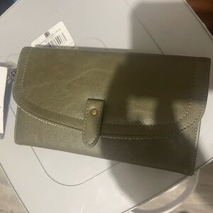 Olive green faux leather wallet
